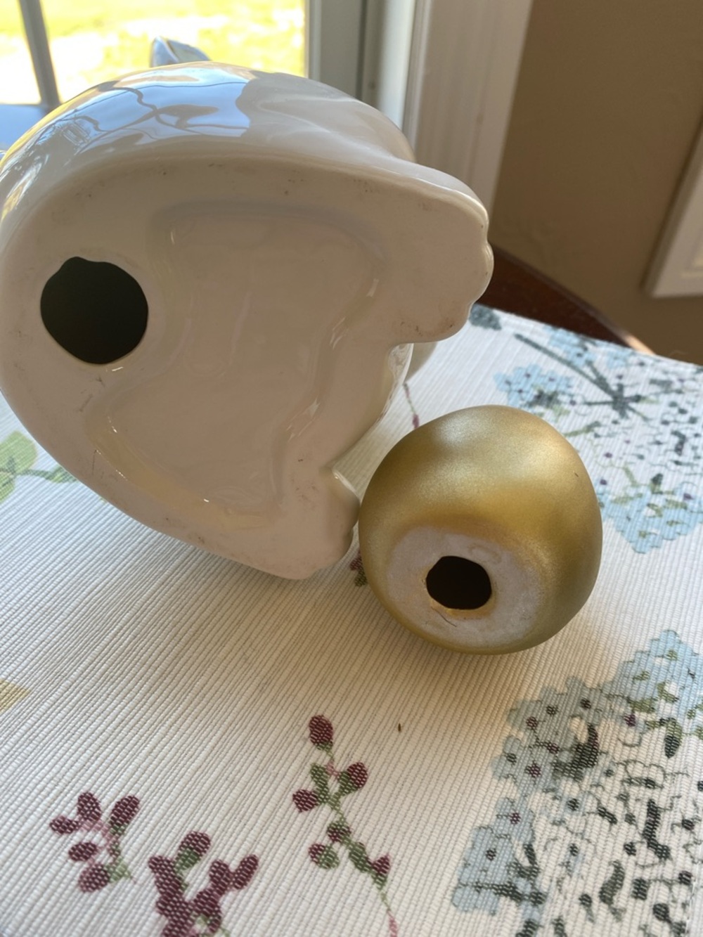 Ceramic White Bunny Figurine with Gold Accent Egg & wooden bunny decor - Picture 6 of 10